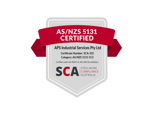 AS/NZS 5131 CC3 certified: Steelwork Compliance Australia certification mark for APS Industrial Services