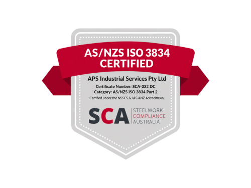 AS/NZS ISO 3834 Part 2 certified: Steelwork Compliance Australia certification mark for APS Industrial Services